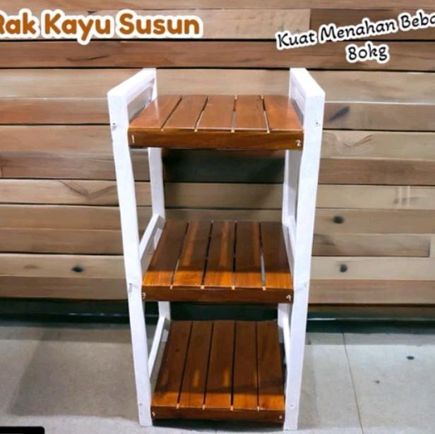 RAK DISPENSER SERBAGUNA 3 SUSUN KAYU MAHONI Dapur sudut gold estetik wifi dari kayu rakser baguna Po