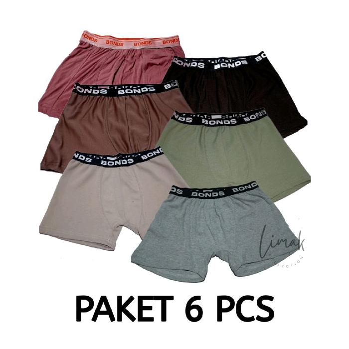 3-6 PCS BONDS Celana Dalam Boxer Pria Dewasa Berbagai Warna Nyaman Digunakan Size M untuk Kebutuhan 