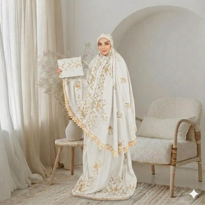 Mukena Bordir Wanita Dewasa Bahan Mikro Basic Muslimah Atasan Renda Lembut Nyaman Dipakai Panjang Te