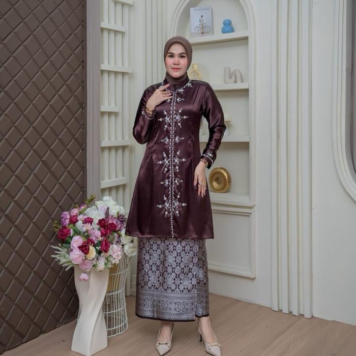 ￼COD (Realpict) Setelan Baju Kurung Payet Mikasa Kombinasi Payet Dada~Baju Kurung Melayu Pesta~Baju 