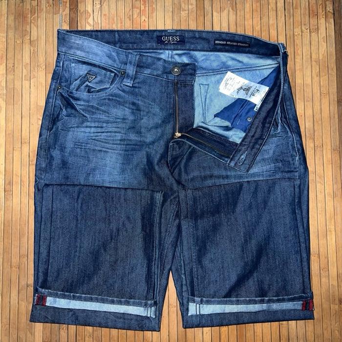 GUESS LOS ANGELES DESMOND RELAXED STRAIGHT FIT BLUE CRYSTALS FADING FABRIC RAW DENIM JEANS thom brow
