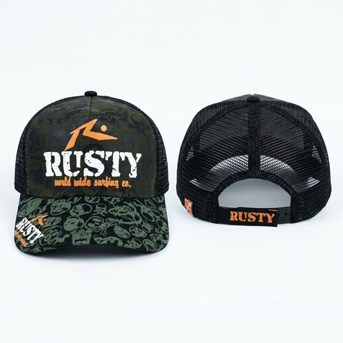 Rusty Topi Surfing Camo dengan Desain Unik dan Logo Rusty - Aksesori Fashion untuk Pria dan Wanita