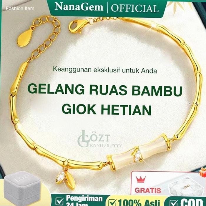 Gelang Giok Bambu Gelang Giok Lapis Emas 24k Gelang Segmen Bambu Giok Hetian Gelang Batu Giok Asli C