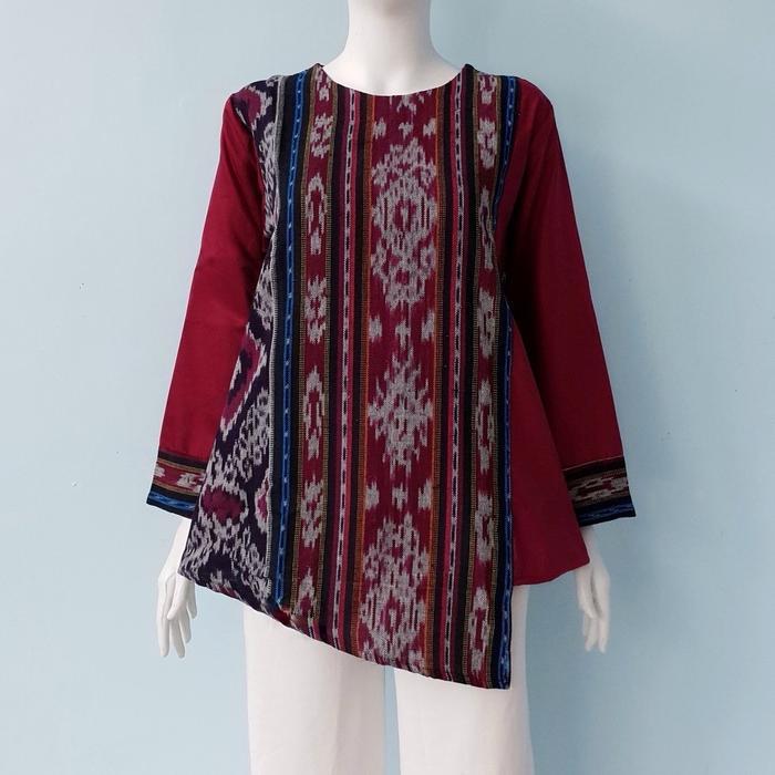 Shanaya Baju Batik Wanita Us Marun Navy Tenun Belakang Toyobo Batik Kerja Batik Kuliah Kasual Us Bat