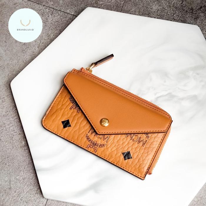 MCM AREN ZIP CARD CASE COGNAC