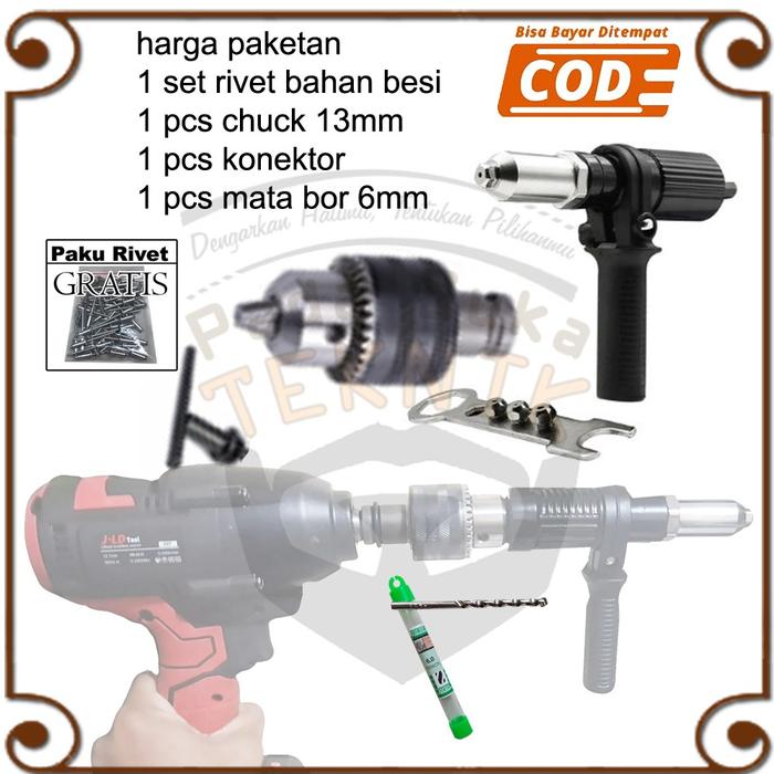 Rivet Gun Adapter Elektrik - Adaptor Tang Rivet Untuk Ubah Mesin Bor Impact Wrench Chuck 13mm