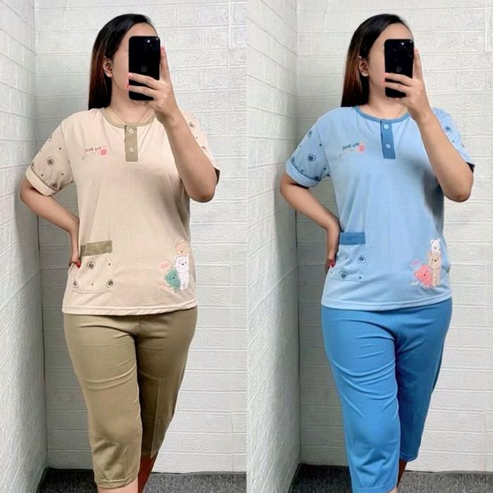 Set Babydoll Amro Label Putih Standar Oneset Amro Wanita - Dewasa, Katun, Panjang, Cewek, Baju, Atas