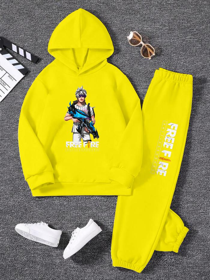 Luwi Kids Setelan Sweater Hoodie Topi Anak Remaja Gambar FF Ak Dragon Baju Celana Fashion