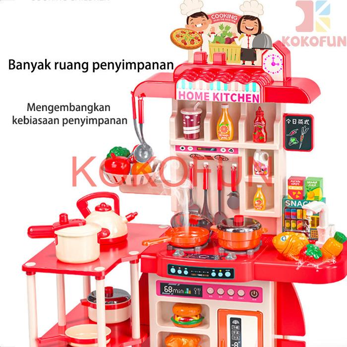 [86/54PCS]95CM Mainan Kitchen Set Jumbo dengan Wastafel Mainan Anak Spraying Mist Kitchen