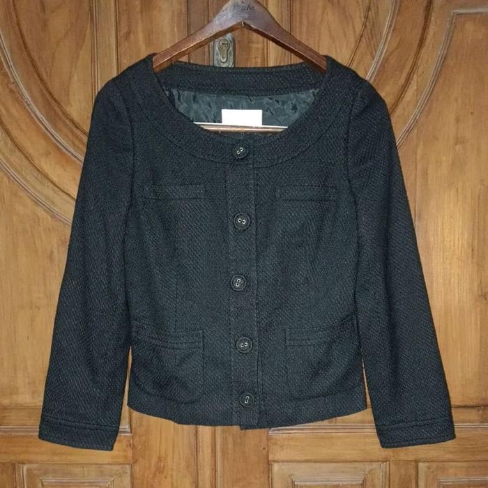 PL ANY SIS Blazer Crop Slimfit Wanita Hitam Semi Tweed LD 84