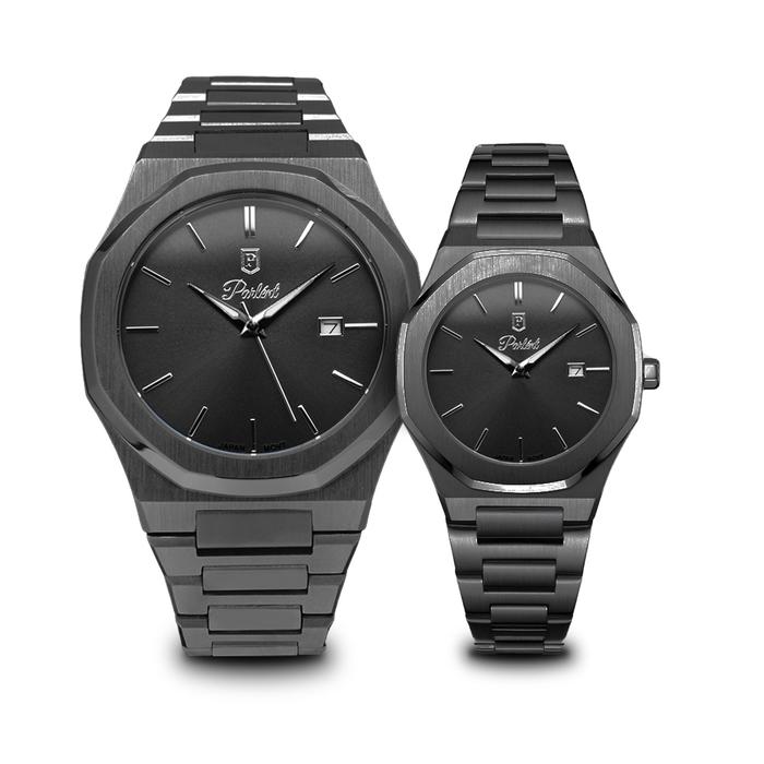 Parlent Couple Palladium Arctic & Palladium Femme Steel - Jam Tangan Couple 40mm & 34mm, Japan Quart
