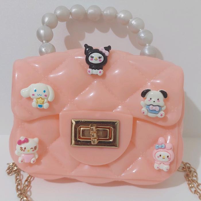 Sling Bag Tas Selempang Anak Jelly Rubber Stiker Sanrio 3D Gemoy / Sling Bag Jelly Mutiara Sanrio