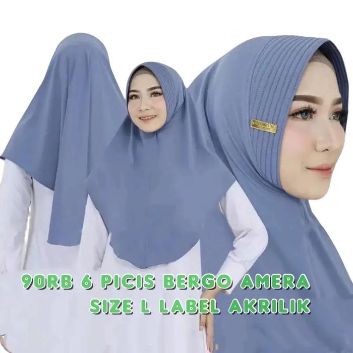 PAKET BUNDLING DAPAT 6PICIS SIZE L BERGO Amera Bahan Jersey Kerudung Dewasa Instan Variasi bergoakri