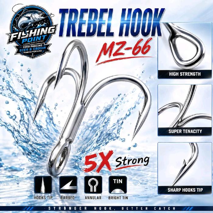 20PC TREBLE HOOK MZ-66 5X STRONG TIN MATTE SERIES SUPER SHARP