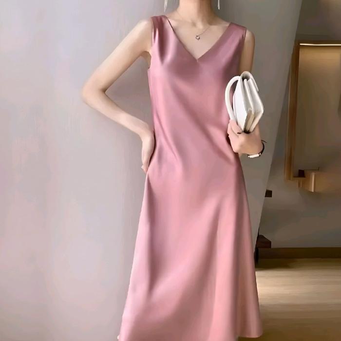 Midi Dress Inner Stephanie Dress Selutut Satin Velvet Polos Dress wanita Dress Casual Baju Midi Wani