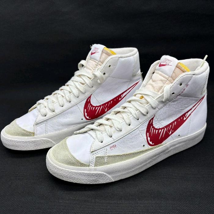Nike Blazer Mid '77 Vintage White Red Sneakers Pria Wanita Sepatu Olahraga Casual