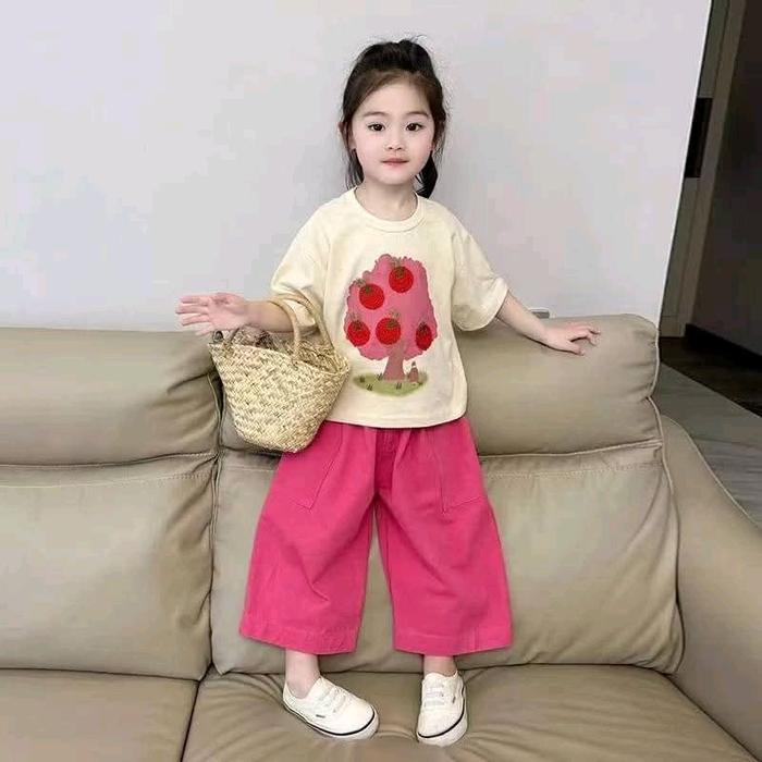 2-4tahun oneset celana kulot pink pohon tomat