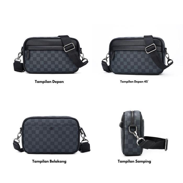 GLADIO Tas Selempang Pria Ageru GLD016B5 Hitam Kulit Motif Kasual Sling Bag