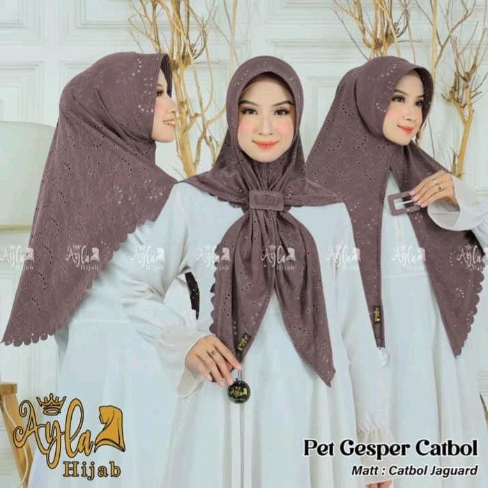 Ayla Hijab Pet Gesper Catbol - Hijab Segiempat Instan Bahan Jaguar Catbol Nyaman Sehari-hari dengan 