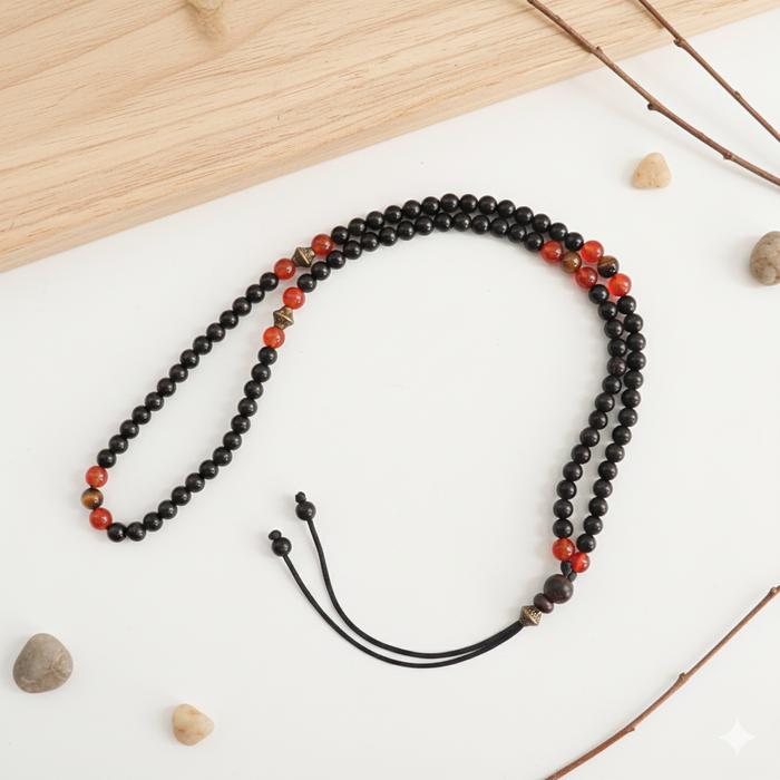 Kalung Tasbih Kesehatan Pria Wanita Kayu Kokka Kaukah Hitam ASLI Original Mix Batu Garnet Merah Tige