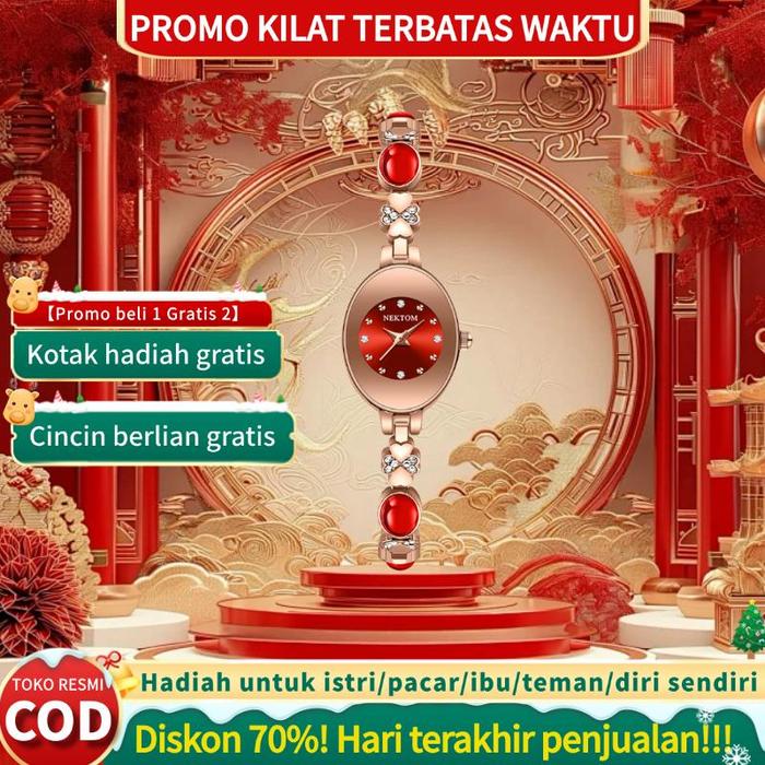 【Promo beli 1 Gratis 2】Jam tangan wanita tahan air mewah berbentuk oval dengan desain unik bertatahk