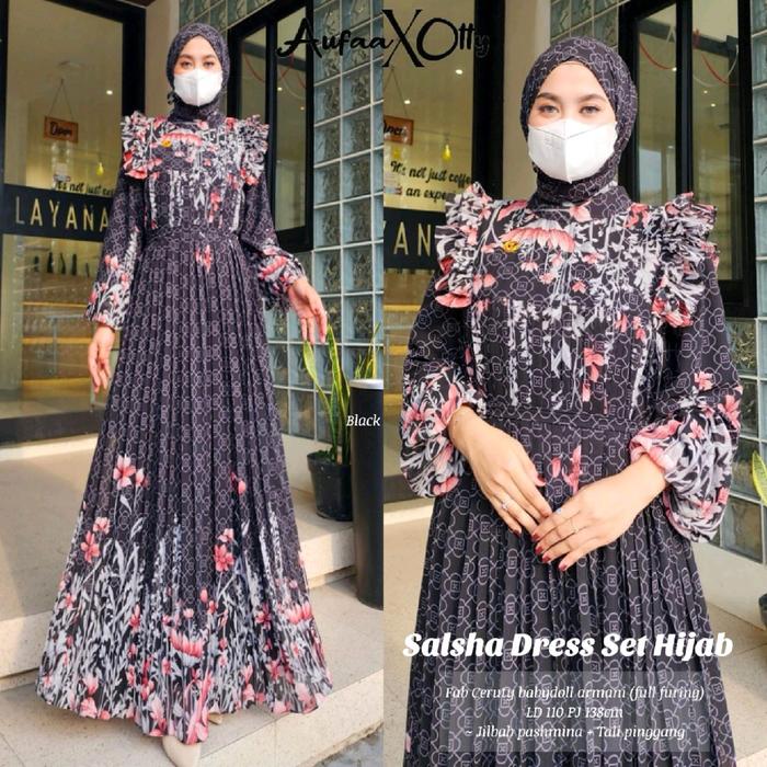 Salsha Dress Set Hijab ORY by Spassy Setelan Dress Dan Hijab Cantik Fashion Baju Elegan Cantik Mewah