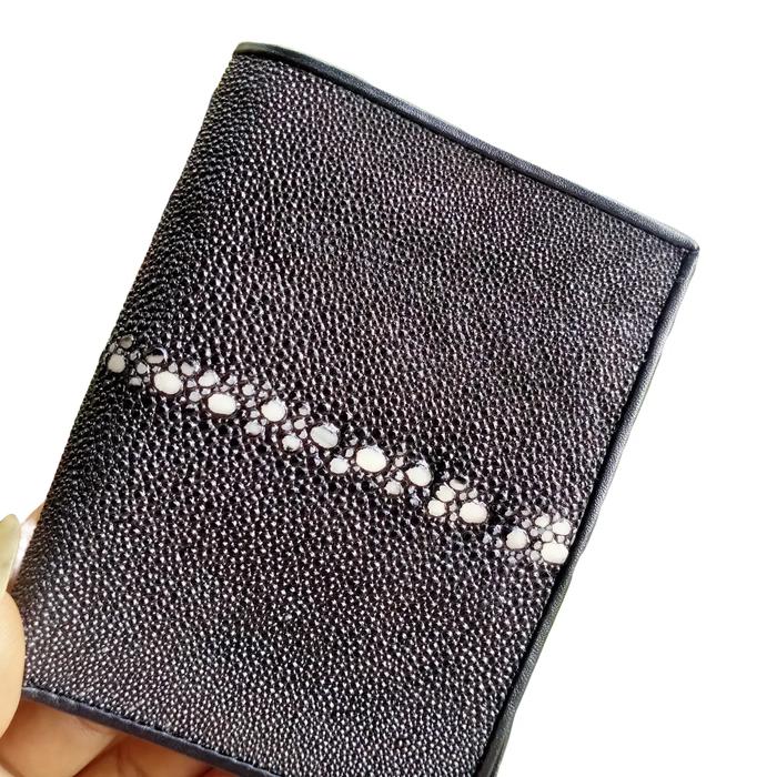 dompet tanggung kulit ikan pari duri utuh Kartu Pria Hitam Uang cowok dom pet