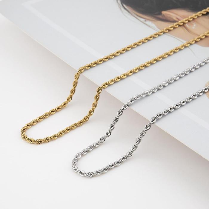 Kalung Polos Pria Wanita Rantai Tambang Mirip Mas Uniseks Bahan Titanium Anti Karat Tidak Luntur Sel