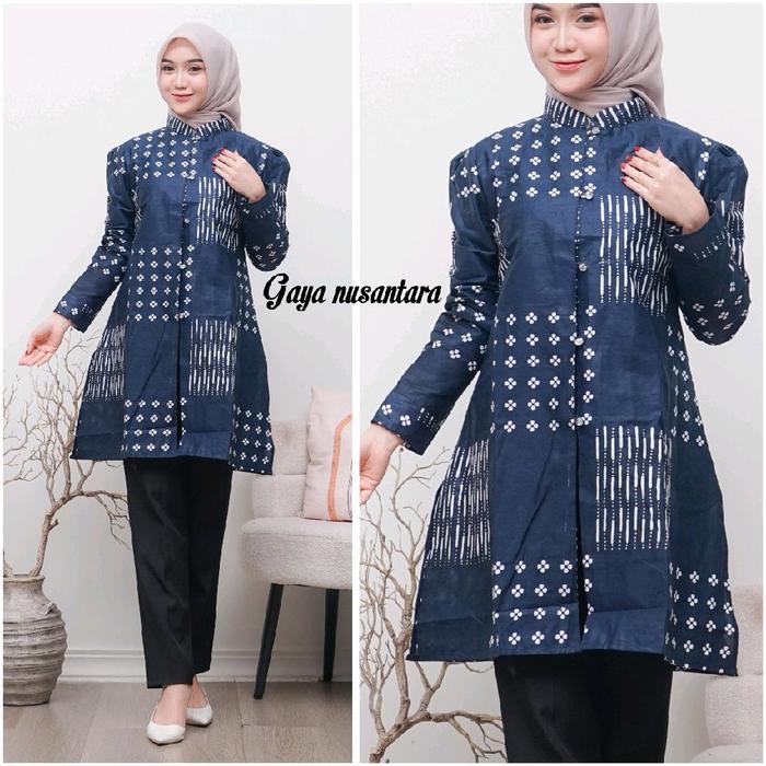 Tunik amanda navy - tunik batik - tunik batik busui - tunik batik jumbo - tunik batik modern
