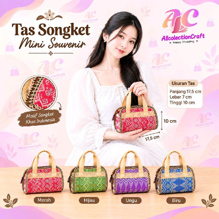 Tas Jinjing Wanita Mini Songket Bahan Batik Pola Grafis Cantik Ukuran 17x6x12cm Cocok untuk Souvenir