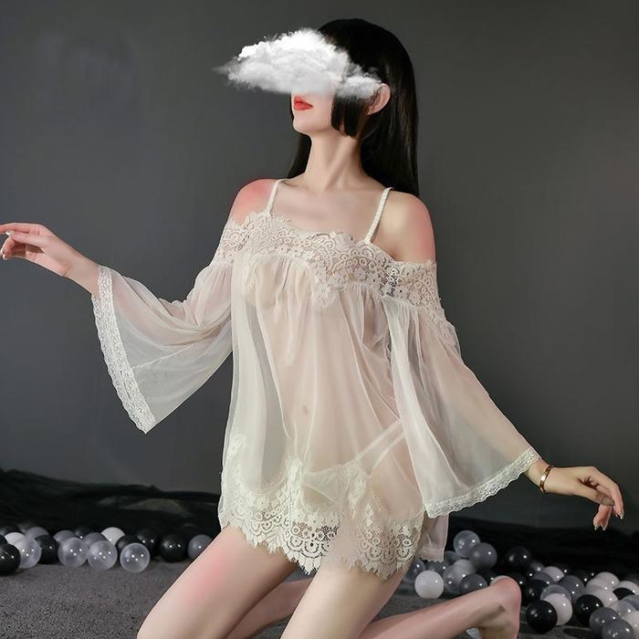 (COD) Lingerie Wanita Bahu Sexy transparan Set Piyama G String Baju Tidur A317 lingerie