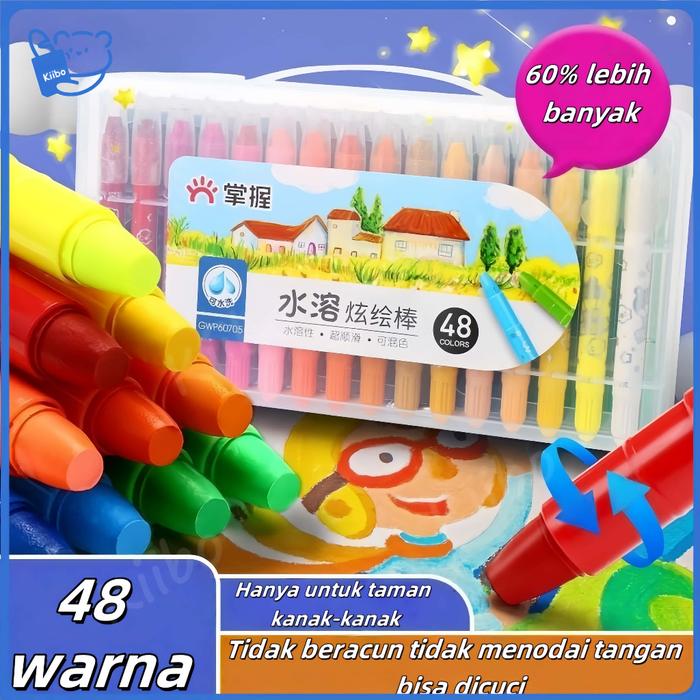 Geva Grasp Crayon 48 Warna Mata Sedang Silky Crayon Water Soluble Crayons Krayon Licin Grasp Terbaru