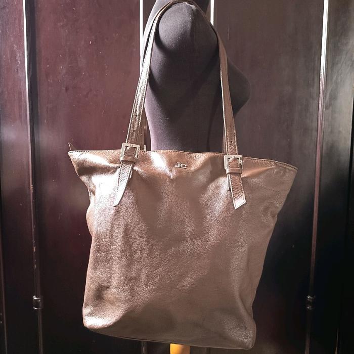 Tote Bag / Tas Tote Kulit Asli Jacky&Celine Italy Brown Genuine Leather Preloved/second