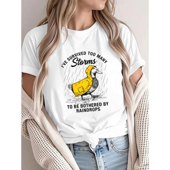Funny Resilience Tee for Tough People – Duck in Raincoat Shirt with Storm Survival Quote
