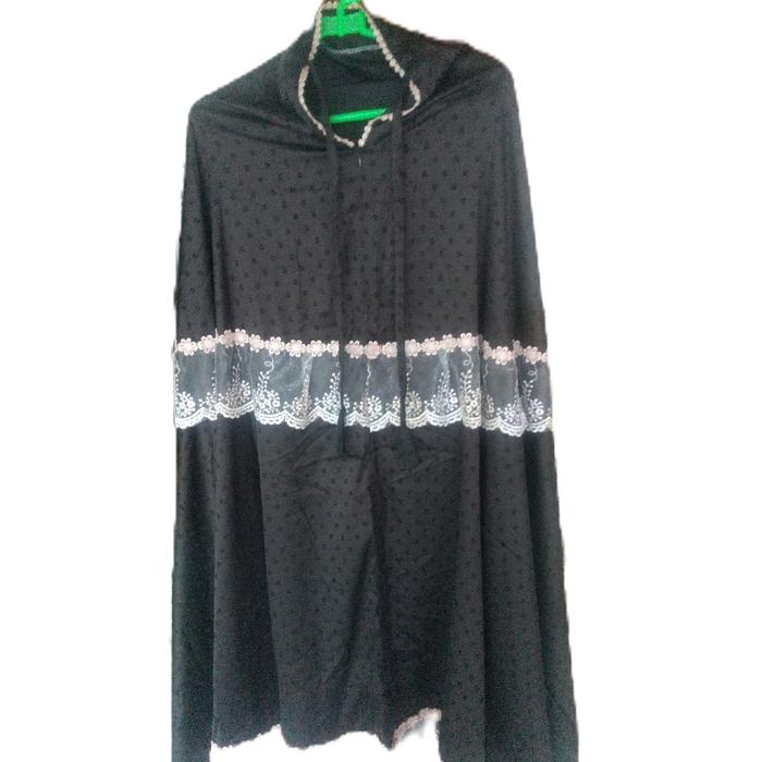 mukena raya lebaran brukat cantik renda mewah Mukenah Muslim  Dewasa Bordir Hitam Putih Kain Satin L