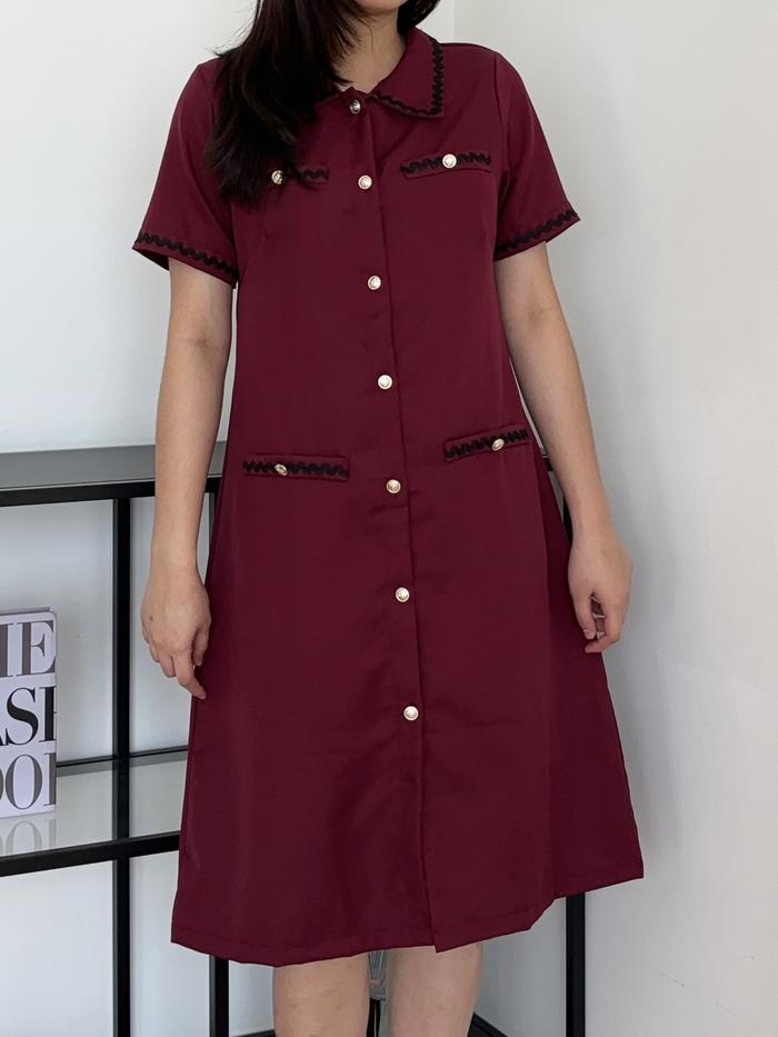 NUWA - Merry Dress - Dress Midi Natal Maroon