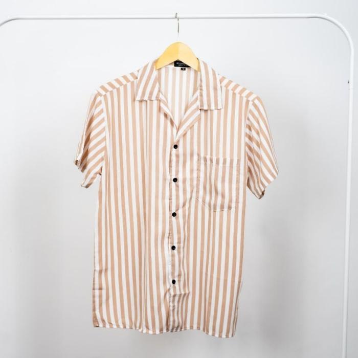 Shirt Man Bowling Kemeja Salur / Kemeja Stripe Pria Hawaiian Shirt