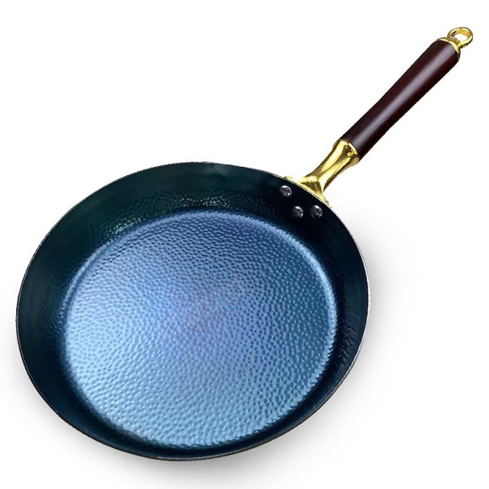 Blue Frying Pan Hammered Iron Wok Nonstick 30cm Pan