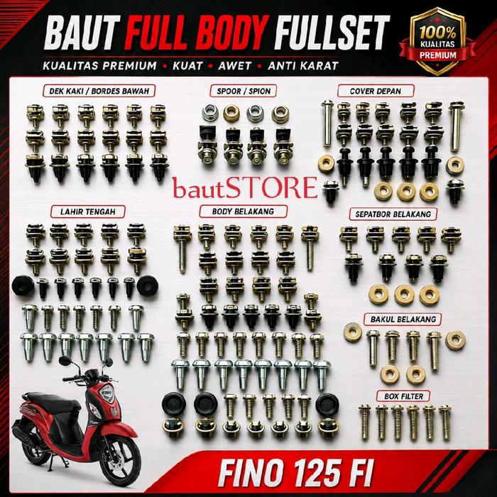 Baut Full Body Fullset untuk Fino 125 FI Kualitas Premium Kuat Awet Anti Karat Dek Kaki Spor Cover D