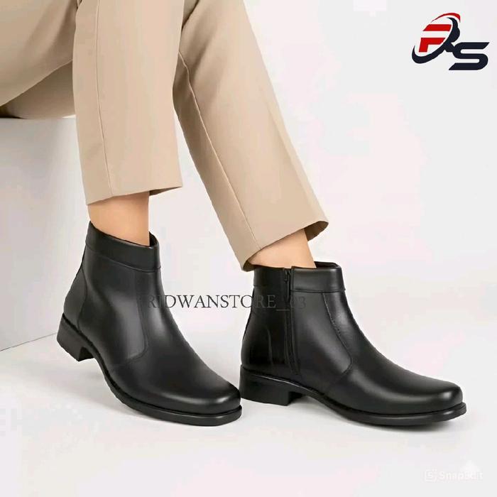 Sepatu Pdh Wanita Polwan Dinas Secwan Kerja Kantor Resleting Samping Hitam Doff 3cm Boots Shoes Ankl