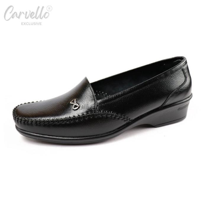 Sepatu Pantofel Wanita Kantor Flat Shoes CARVELLO 1205 Hitam Kulit Asli