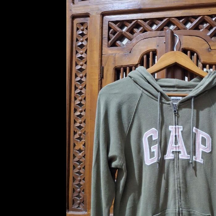 GAP Jaket Hoodie Zipper Hijau Tua dengan Logo Putih untuk Pria dan Wanita