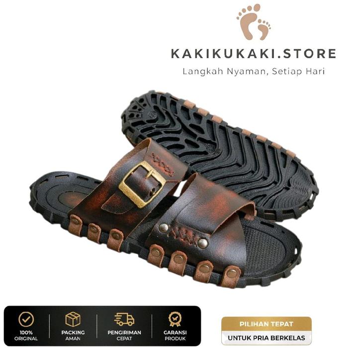 Kakikukaki Store Sandal Kulit Pria Original Sandal Cargo Casual Warna Tan Crop Mr Diy Sendal Kasual 