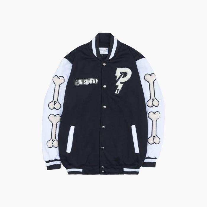 PUNISHMENT - Jaket Varsity Baseball Pria Wanita Punishment Full Bordir Bahan Tebal Dan Halus Hitam