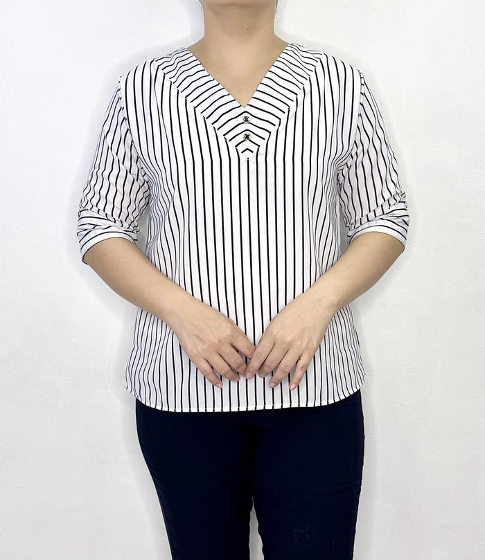 LVL - Blouse Vneck Wanita Keiva Atasan Blus Bigsize Jumbo Cewek Model Baru Kancing Kerah Nyaman Panj