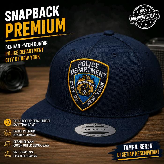 Topi Police Amerika Snapback NYPD Bordir Polisi GTA Cosplay Snapback Police Premium dengan Patch Bor