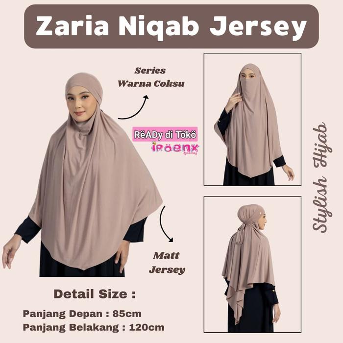 Bergo Zaria Niqab Jersey Elzatta dengan Tali Kepala dan Niqab