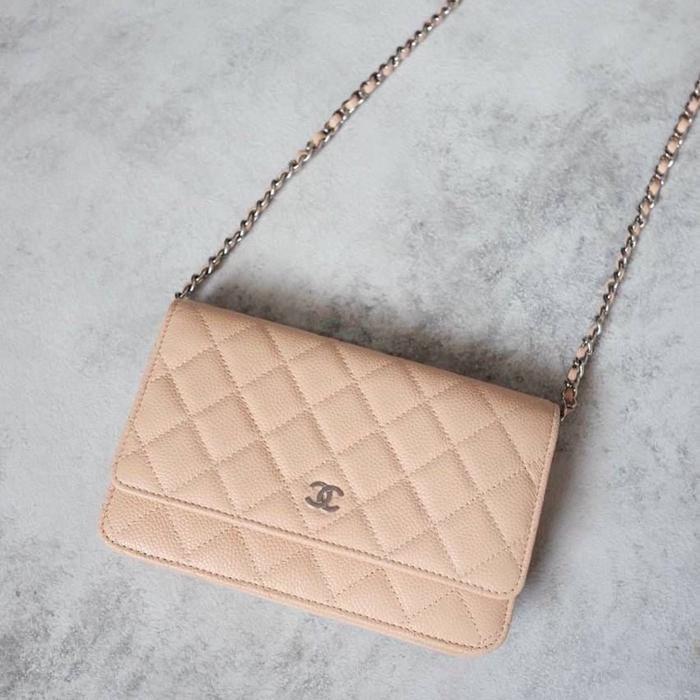 CHANEL WALLET ON CHAIN WOC NUDE BEIGE CAVIAR SHW