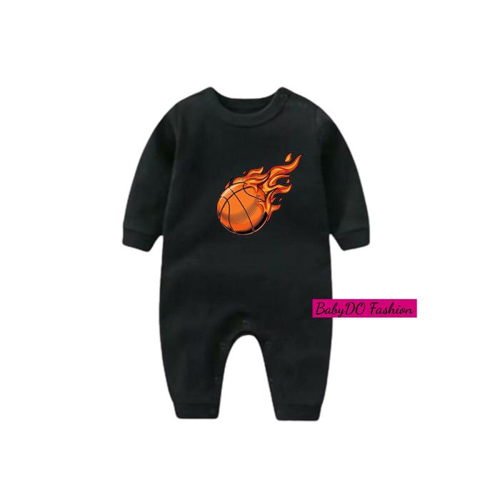 BabyDo Romper Bayi Motif BASKETBALL ONFIRE / Sleepsuit Bayi 2-12 Bulan / Baju Jumper Bayi