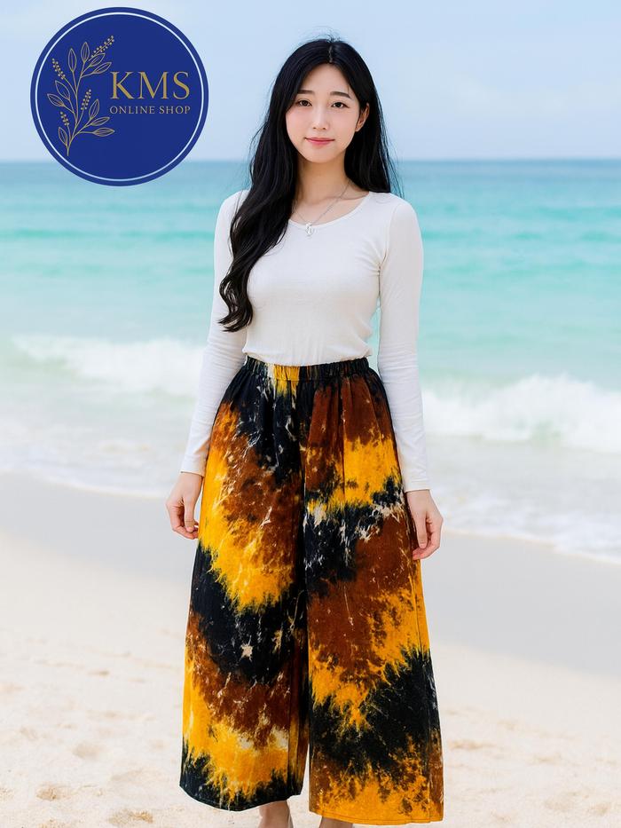 Celana Panjang Kulot Wanita Motif Tie Dye Warna-warni korean style Model Longgar Fit Kekinian Nyaman
